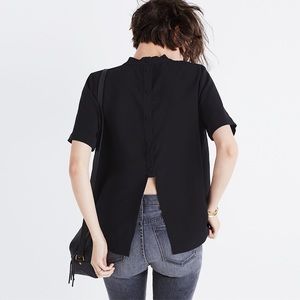 Madewell Mockneck Button-Back Black Top